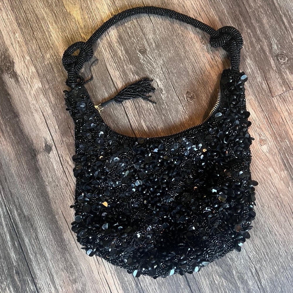 Elegant Black Beaded Women's Bag